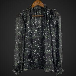CAMI NYC Silk Floral Blouse Black Green Sheer With Tank XS Designer